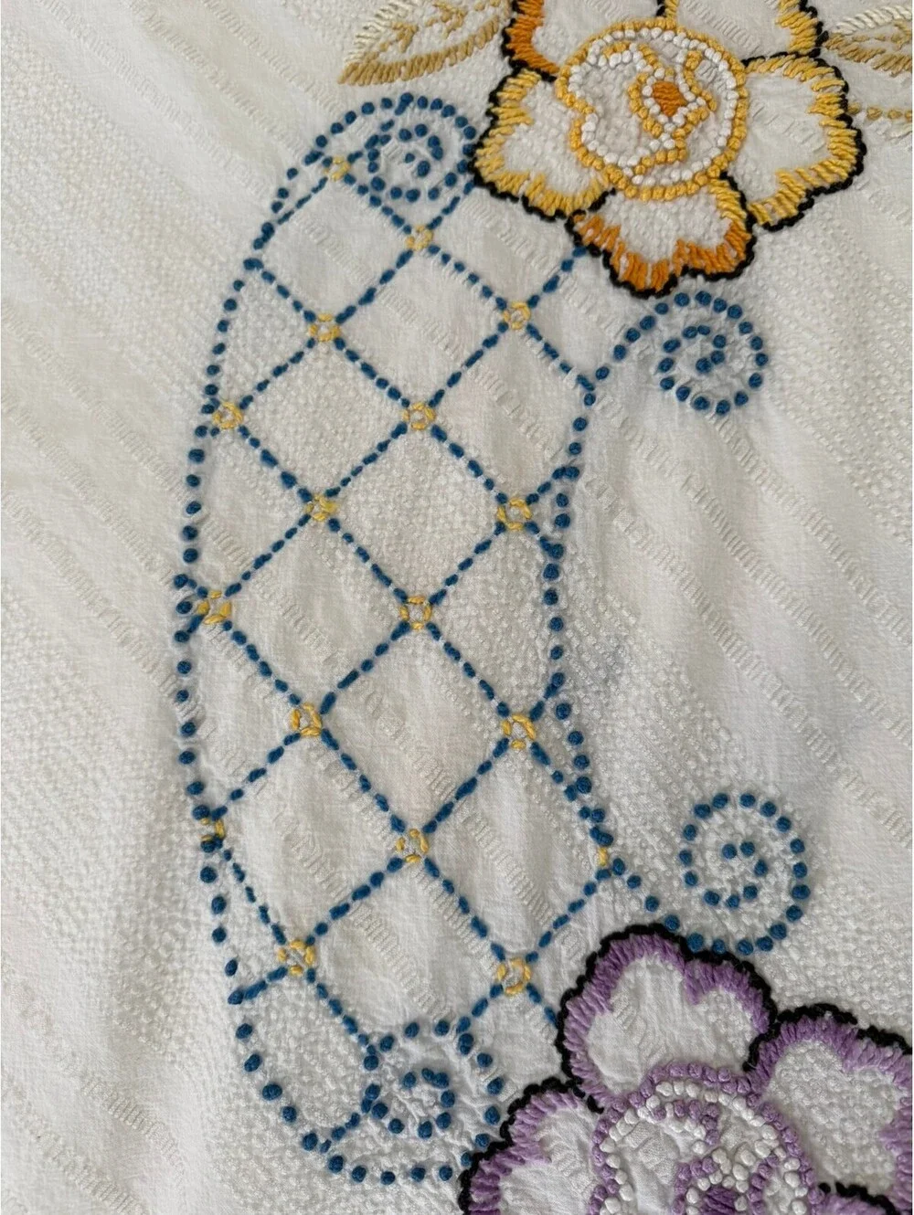 Vintage Floral Chenille Bedspread Fringe Twin